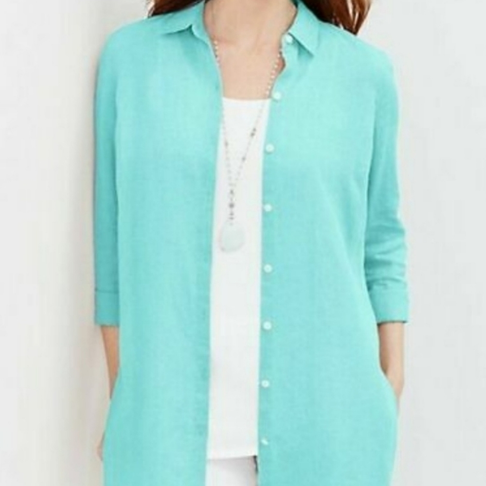 J.Jill love linen button-front shirt in Caribbean